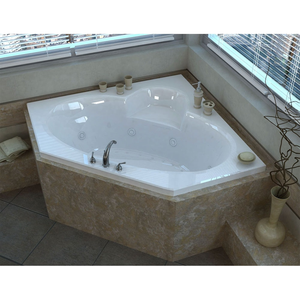 Baignoire balnéo et à air d'angle en acrylique Malachite de 5 pi avec drain à gauche, en blanc