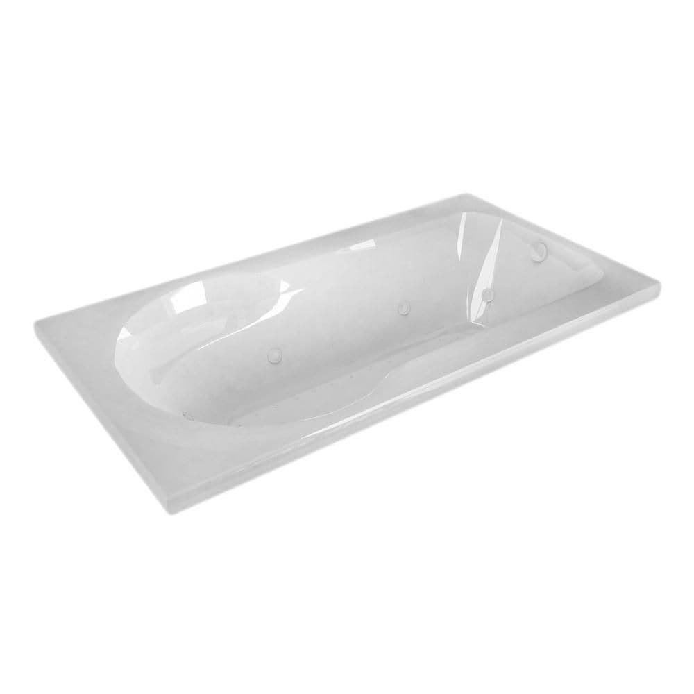 Baignoire à remous et à air rectangulaire en acrylique Zircon de 5 pi avec drain à gauche et installation en surface en blanc