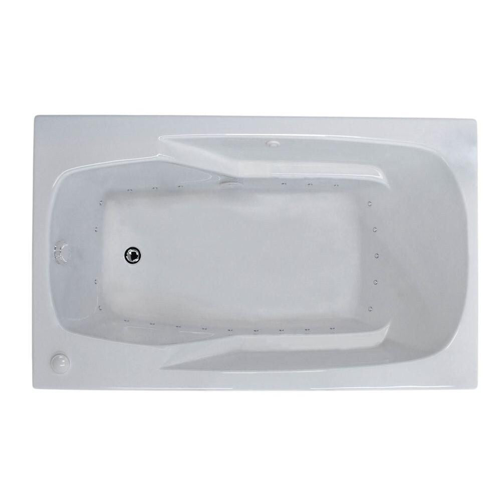 Baignoire à air rectangulaire en acrylique Coral de 6 pi avec drain à droite et encastrable en blanc