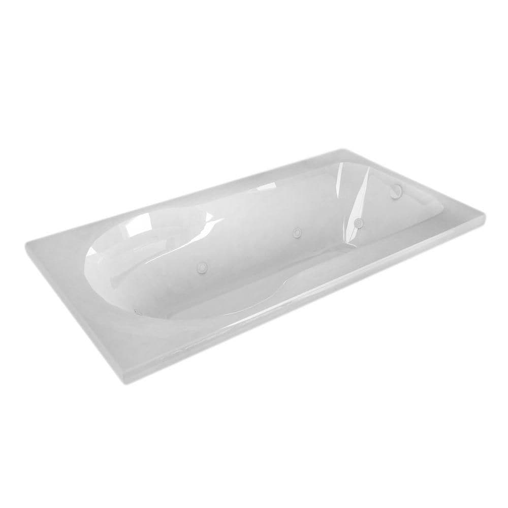 Baignoire balnéo rectangulaire en acrylique Zircon de 5 pi avec drain à droite et installation en surface, en blanc