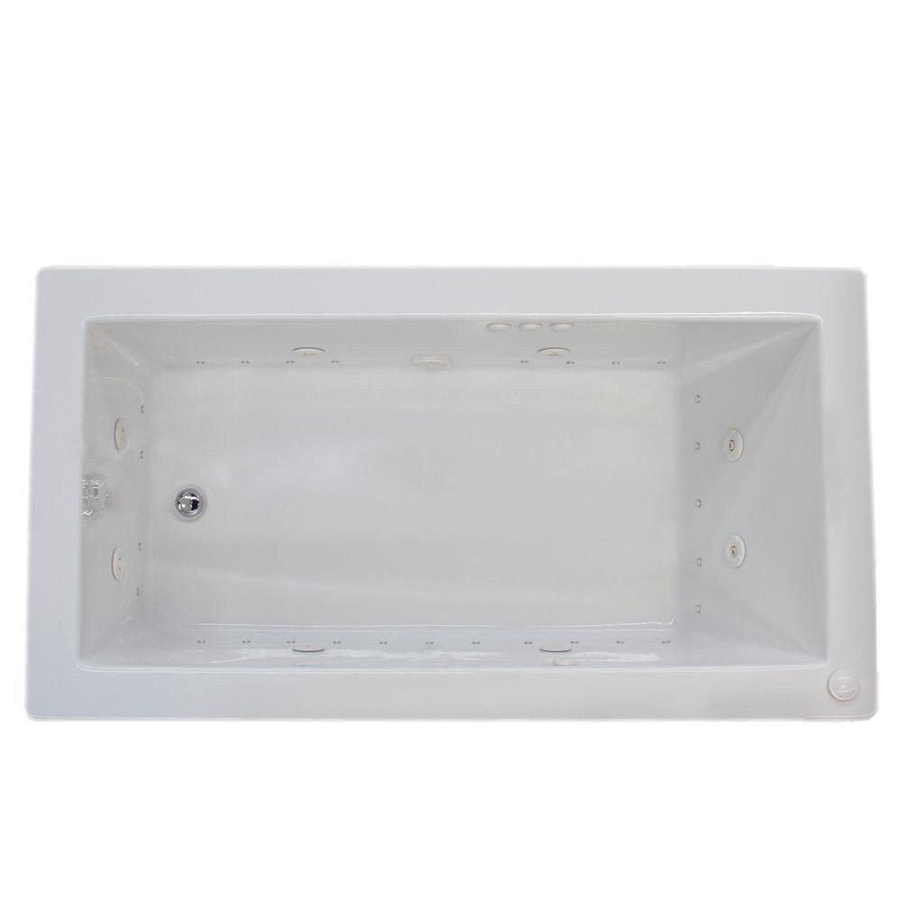 Baignoire à remous et à air rectangulaire en acrylique Sapphire de 5 pi avec drain à droite et installation en surface, en blanc