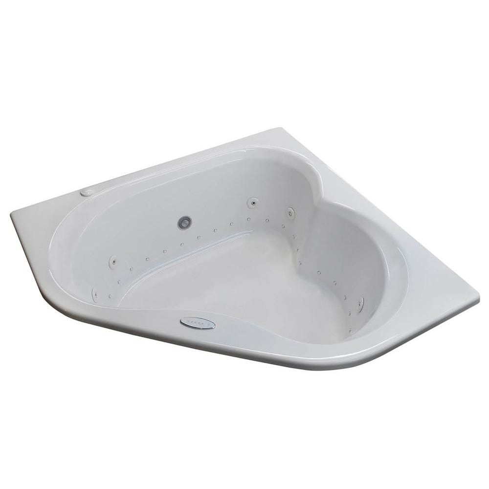 Baignoire à remous et à air d'angle en acrylique Beryl de 5 pi, à encastrer et à drain à droite, en blanc