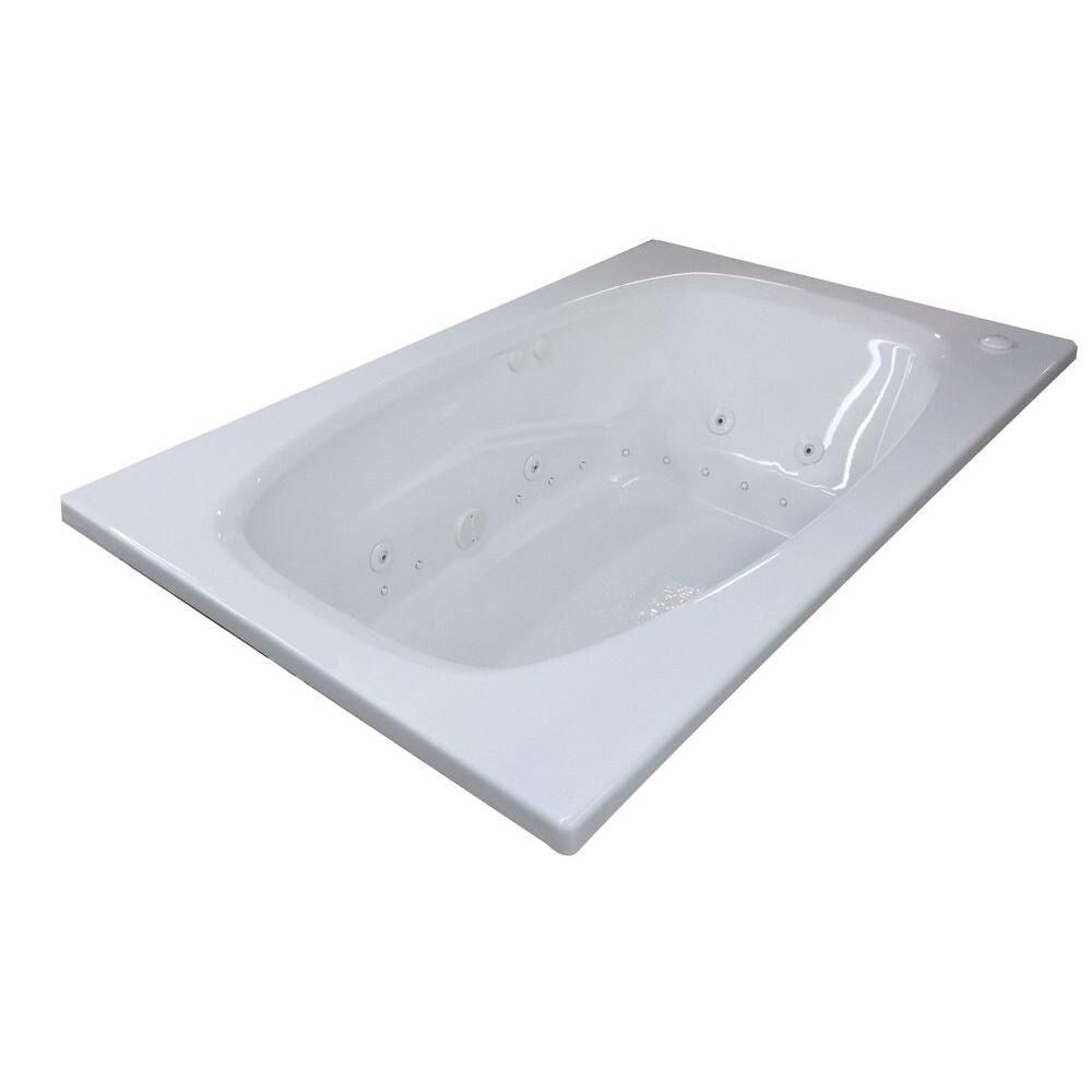 Baignoire à remous et à air rectangulaire en acrylique Tiger's Eye de 6 pi avec drain à gauche, en blanc