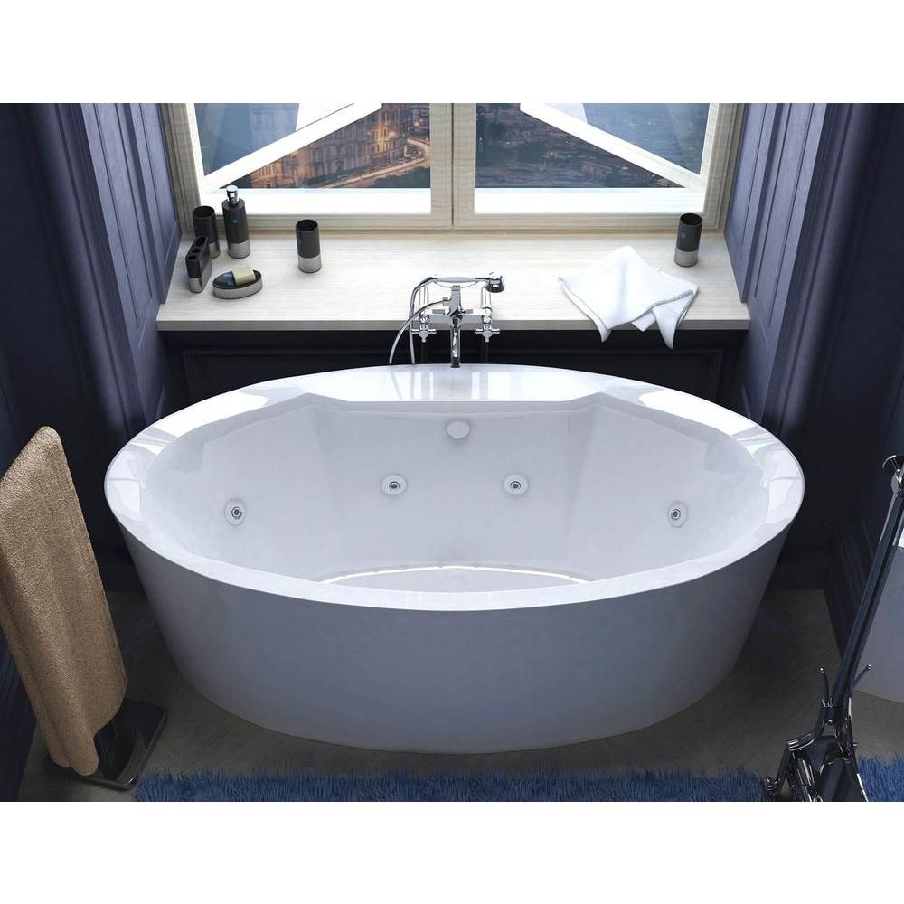 Baignoire à remous et à air à fond plat en acrylique Sunstone de 5,7 pi en blanc