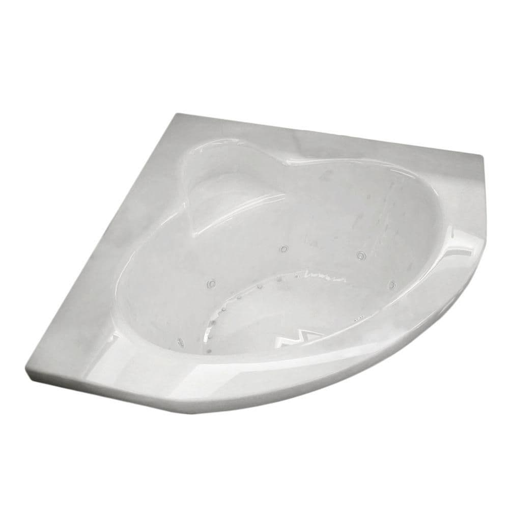 Baignoire balnéo et à air d'angle Jasper Diamond de 5 pi en acrylique avec drain à droite, en blanc