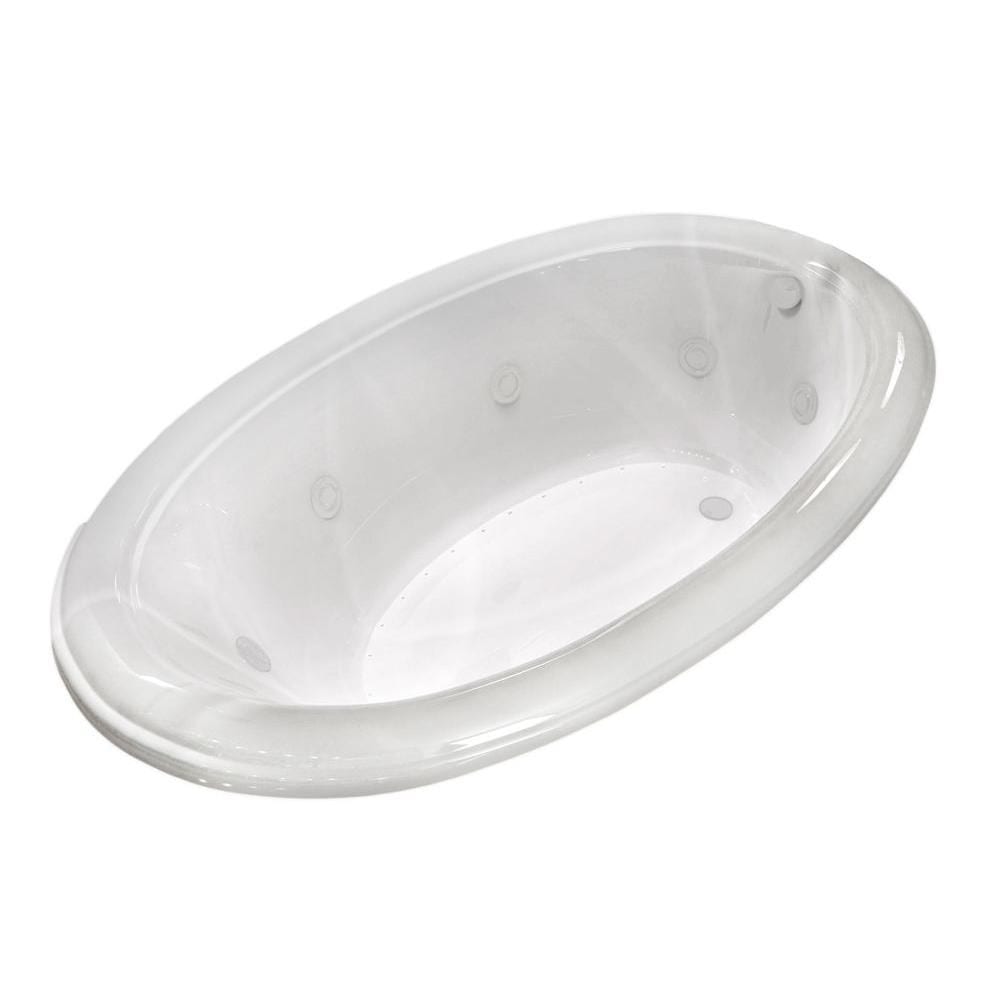 Baignoire à remous et à air Topaz Diamond de 6 pi en acrylique avec drain à droite, ovale, blanche
