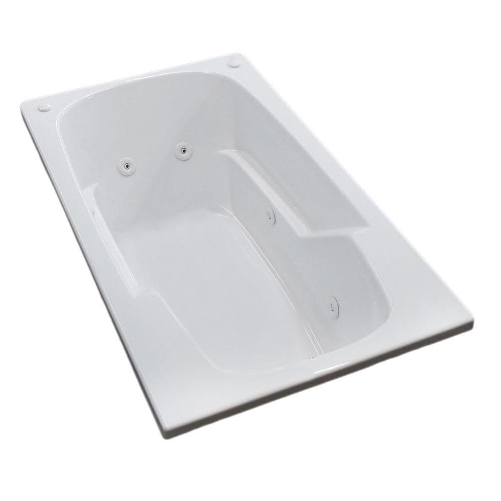 Baignoire balnéo rectangulaire en acrylique Coral de 5 pieds avec drain à gauche et installation en surface en blanc
