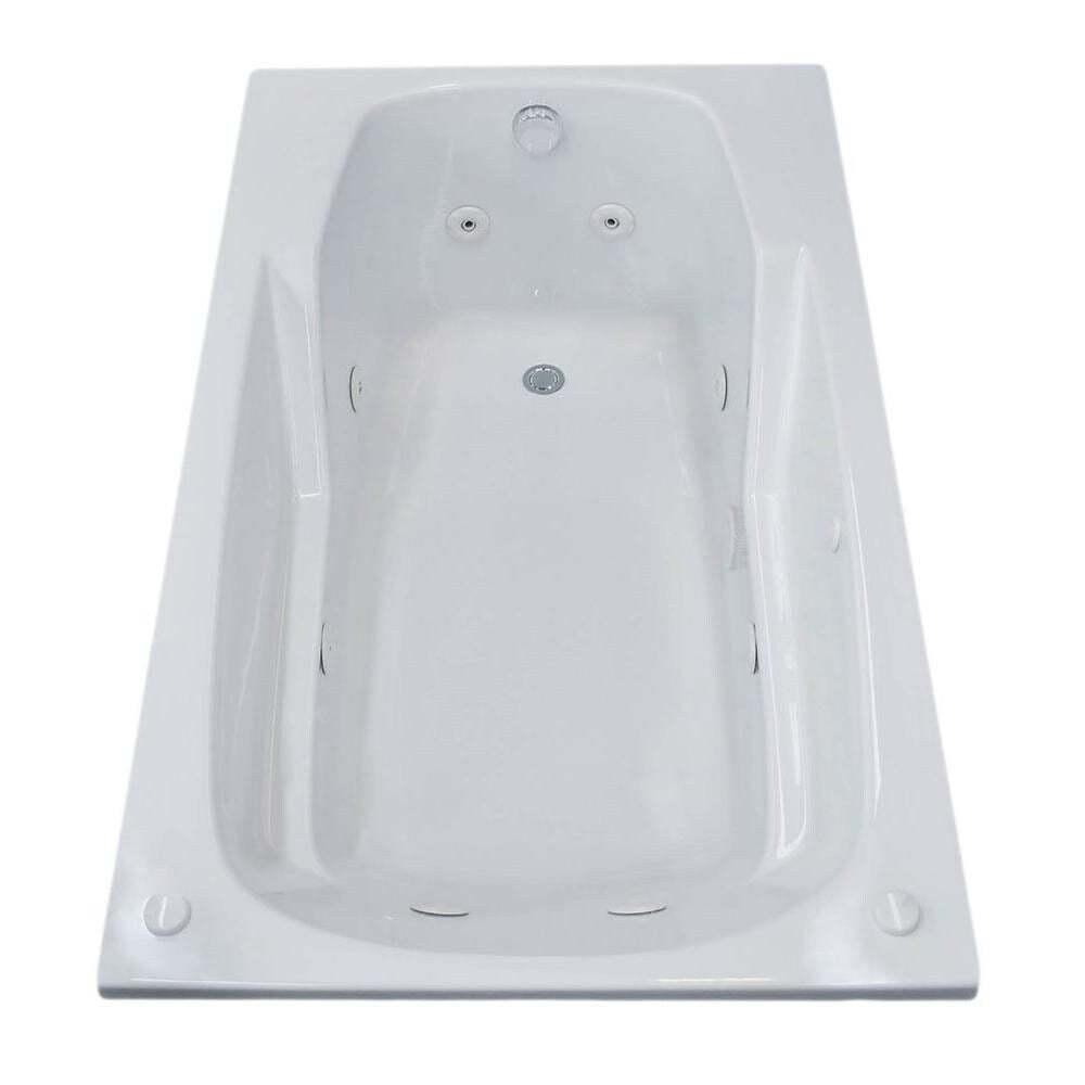 Baignoire balnéo rectangulaire en acrylique Coral de 5 pieds avec drain à gauche et installation en surface en blanc
