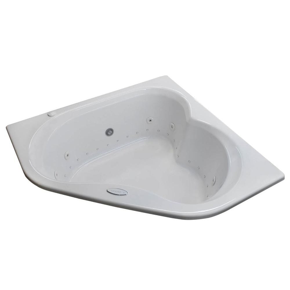 Baignoire à remous et à air d'angle Beryl Diamond de 5 pi en acrylique avec drain à gauche, en blanc