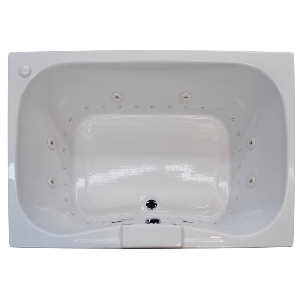Baignoire balnéo rectangulaire en acrylique Rhode de 5 pi avec drain central et aromathérapie et chromothérapie en blanc