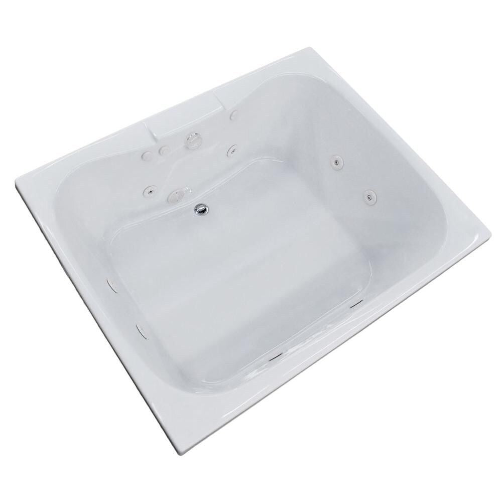 Baignoire balnéo rectangulaire en acrylique Rhode de 5 pi avec drain à droite et installation en surface, en blanc