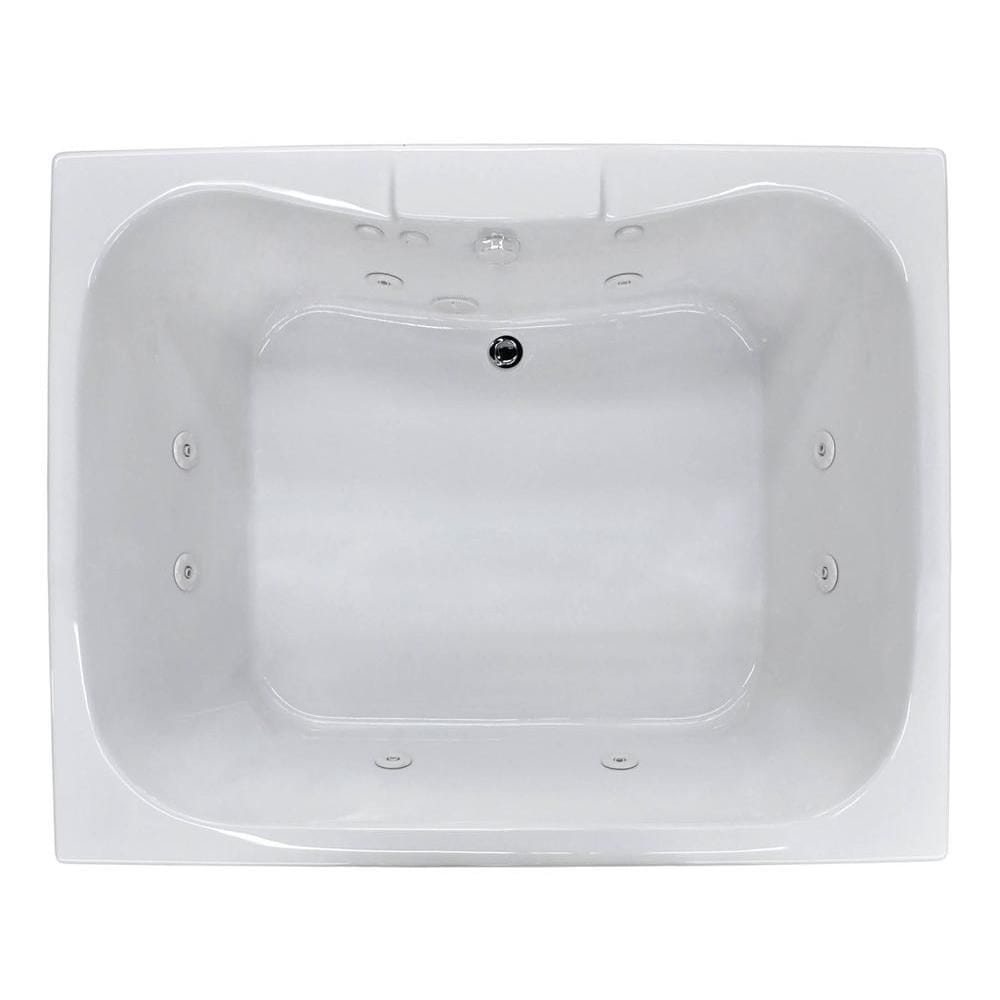 Baignoire balnéo rectangulaire en acrylique Rhode de 5 pi avec drain à droite et installation en surface, en blanc