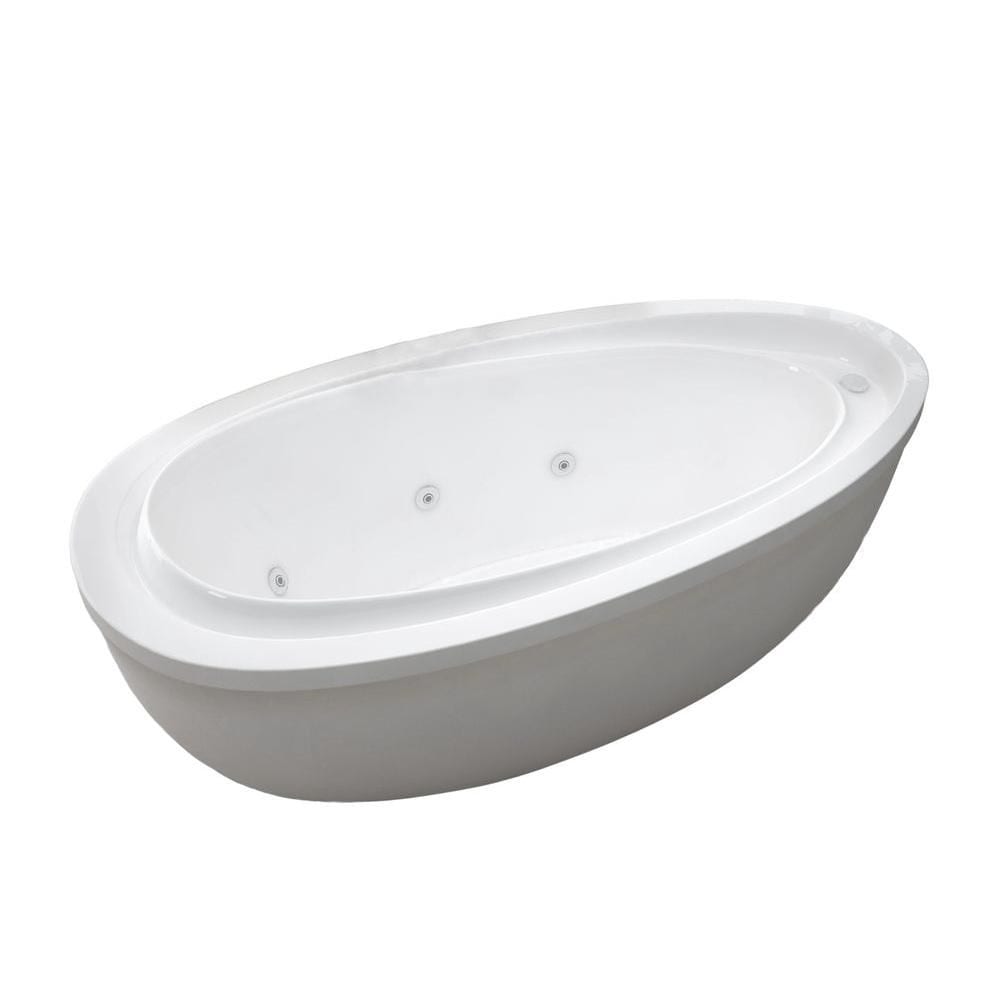 Baignoire balnéo autoportante ovale en acrylique Mystic de 5 pieds et 11 pouces en blanc