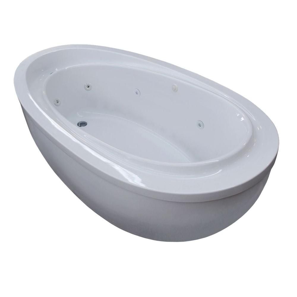 Baignoire balnéo autoportante ovale en acrylique Mystic de 5 pieds et 11 pouces en blanc