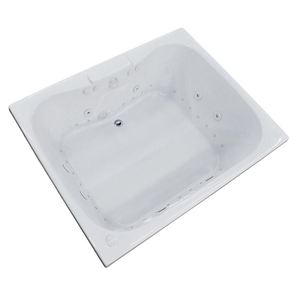 Baignoire à remous et à air rectangulaire en acrylique Rhode de 5 pi avec drain à gauche, en blanc