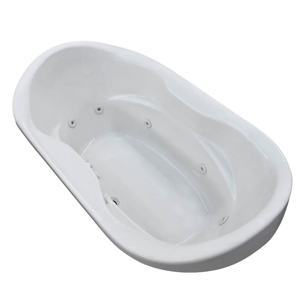 Baignoire balnéo ovale en acrylique Ruby de 6 pi avec drain à gauche et installation en surface, en blanc