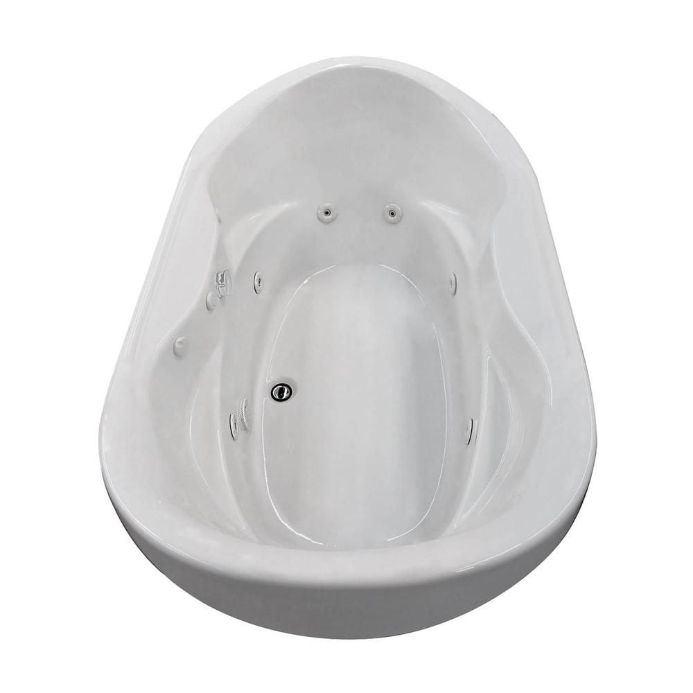 Baignoire balnéo ovale en acrylique Ruby de 6 pi avec drain à gauche et installation en surface, en blanc