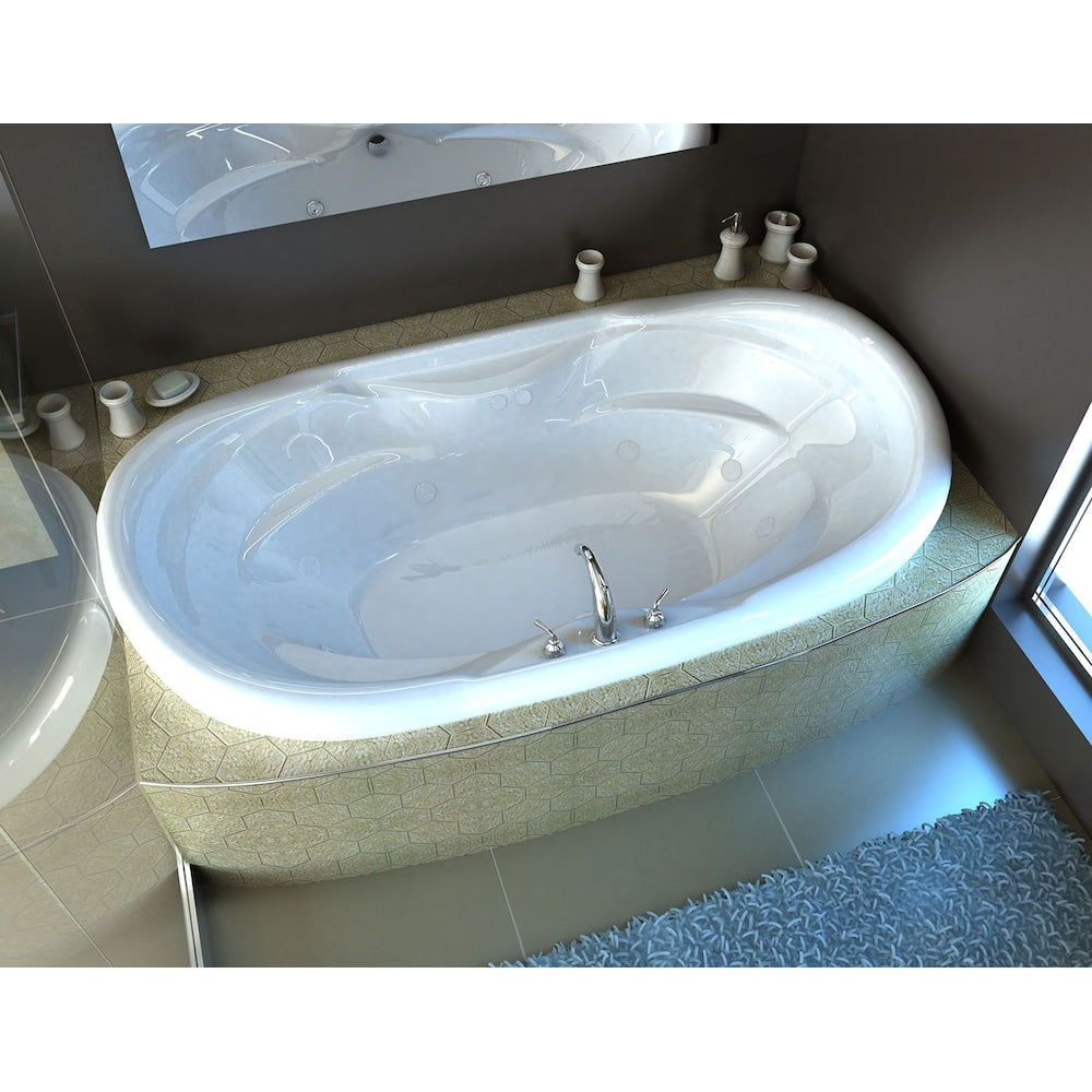 Baignoire balnéo ovale en acrylique Ruby de 6 pi avec drain à gauche et installation en surface, en blanc