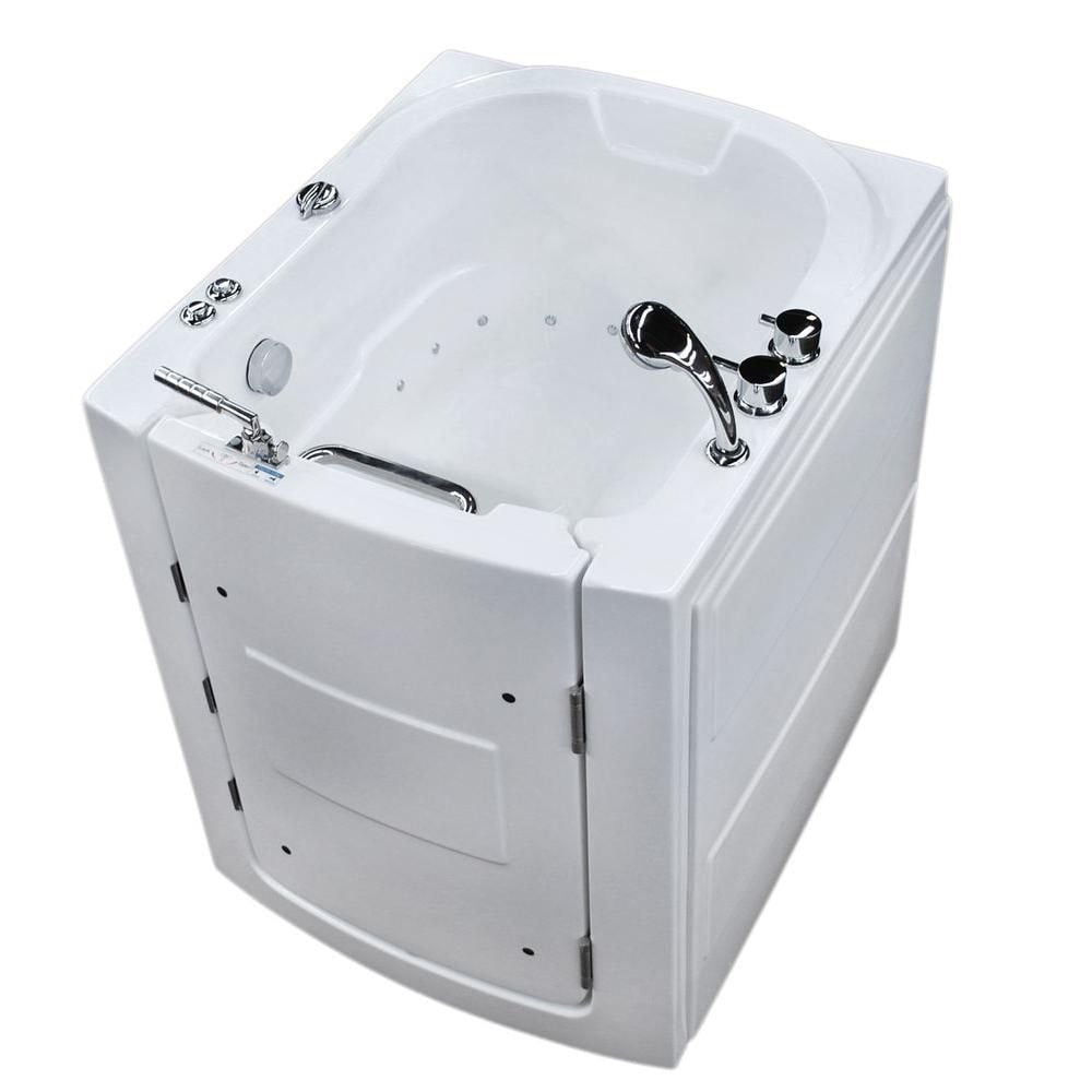 Baignoire à air de plain-pied avec drain à gauche de 3 pi 2 po en blanc