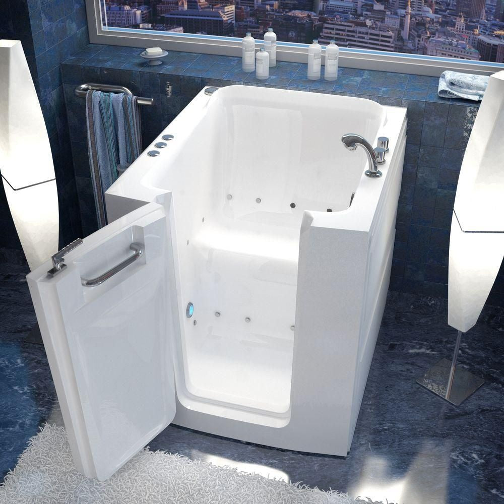 Baignoire à air de plain-pied avec drain à gauche de 3 pi 2 po en blanc