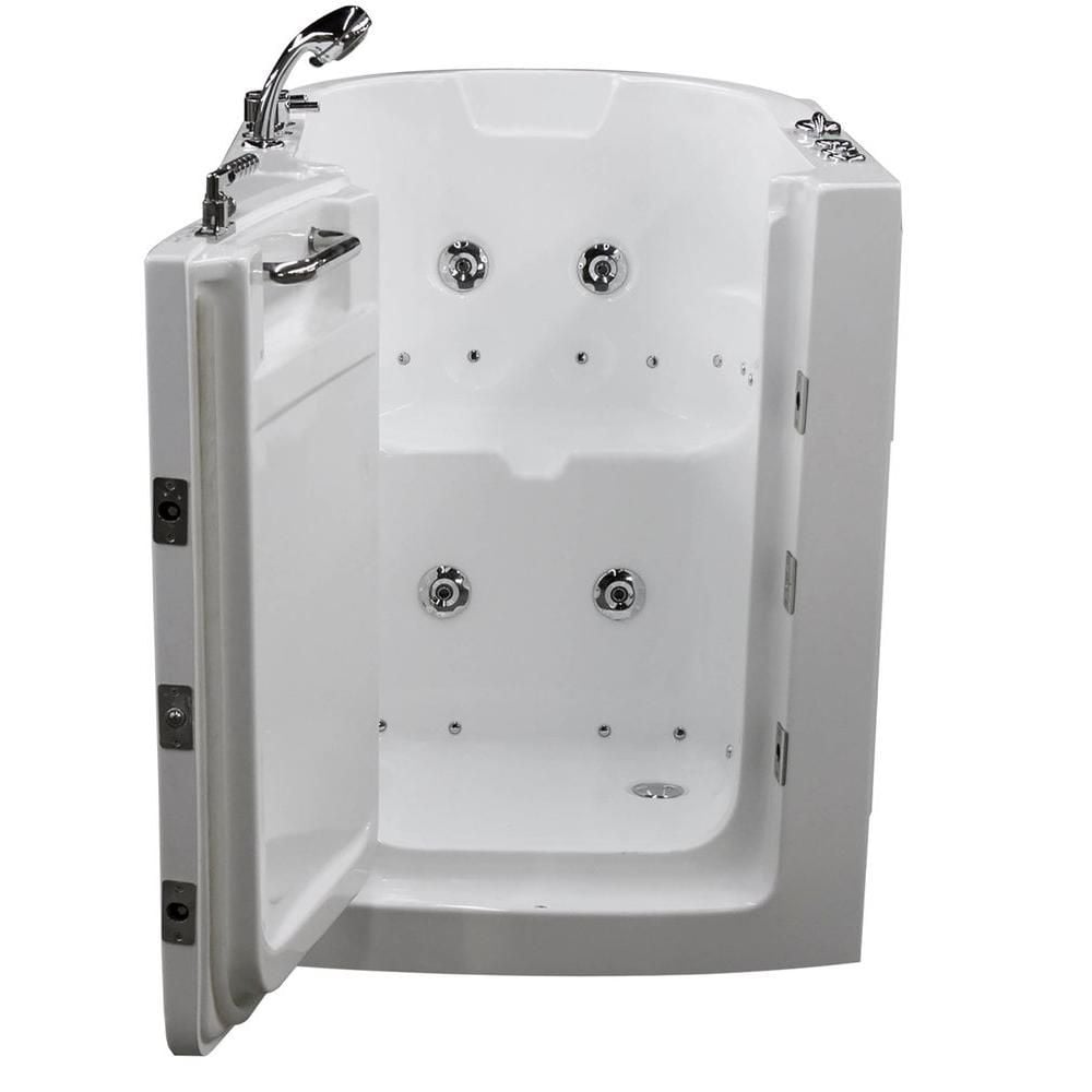 Baignoire balnéo et à air de plain-pied avec drain à gauche de 3 pi 2 po en blanc