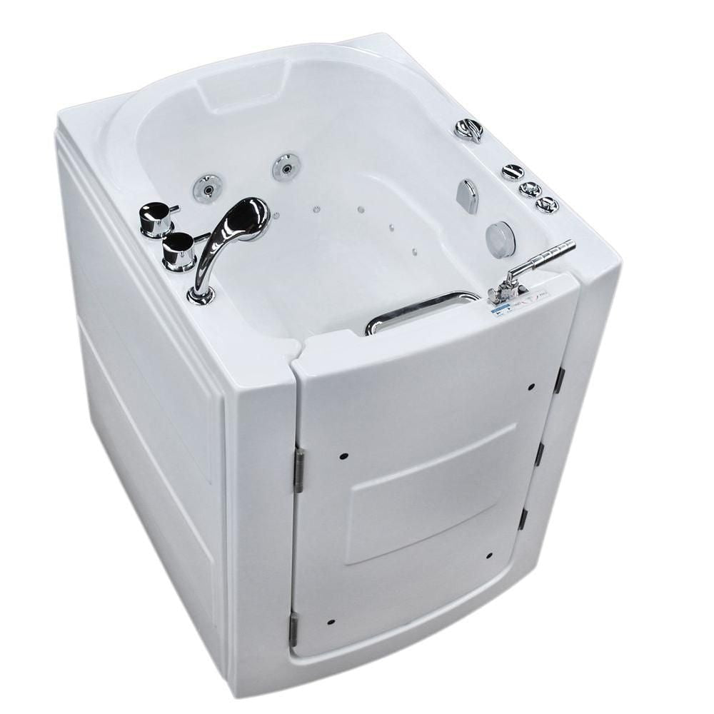 Baignoire balnéo et à air de plain-pied avec drain à droite de 3 pi 2 po en blanc