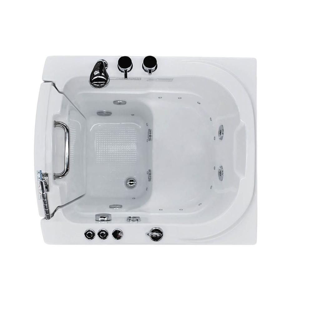 Baignoire balnéo et à air de plain-pied avec drain à droite de 3 pi 2 po en blanc