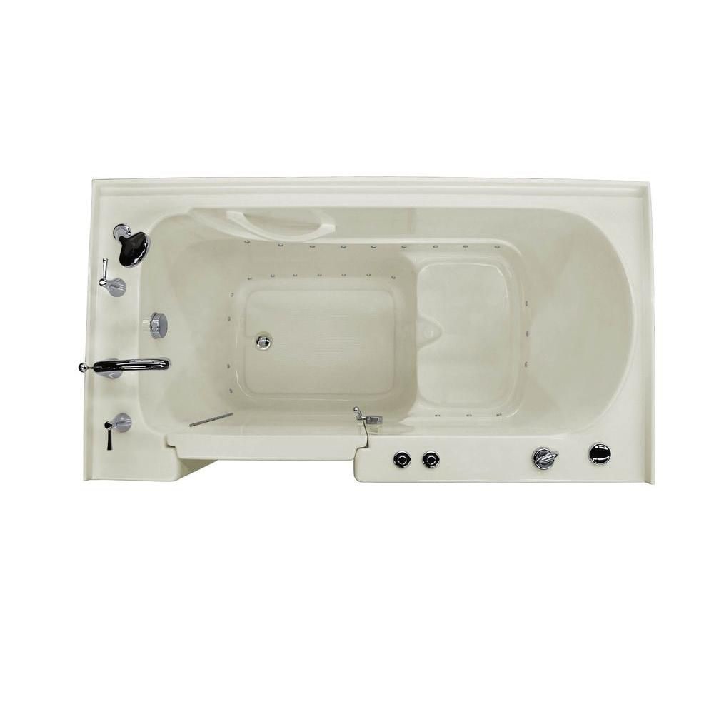Baignoire à air de plain-pied de 5 pi avec drain à gauche en biscuit