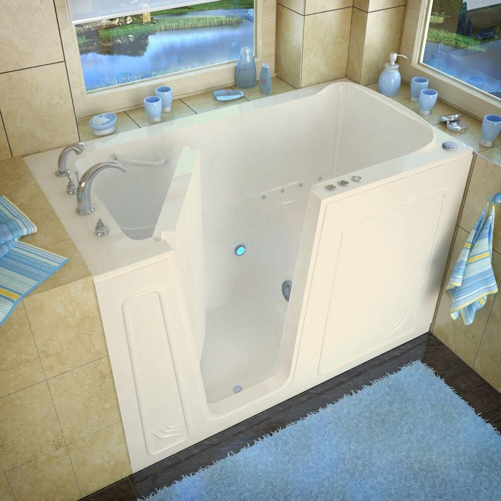 Baignoire à air de plain-pied de 5 pi avec drain à gauche en biscuit