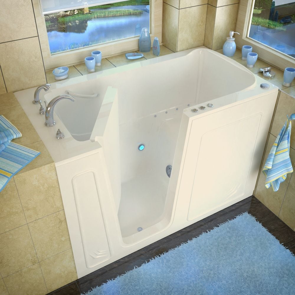 Baignoire à air de plain-pied de 5 pi avec drain à gauche en biscuit