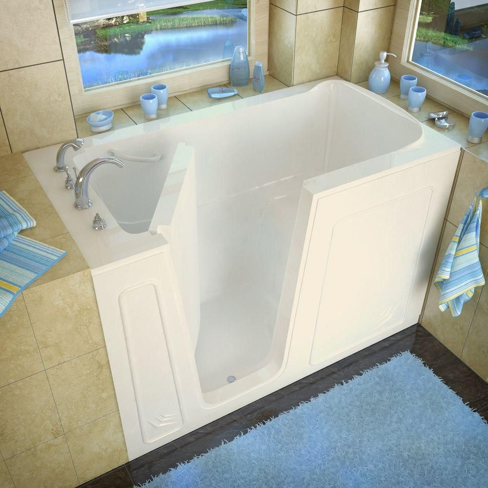 Baignoire à accès direct avec drain à gauche de 5 pi en biscuit