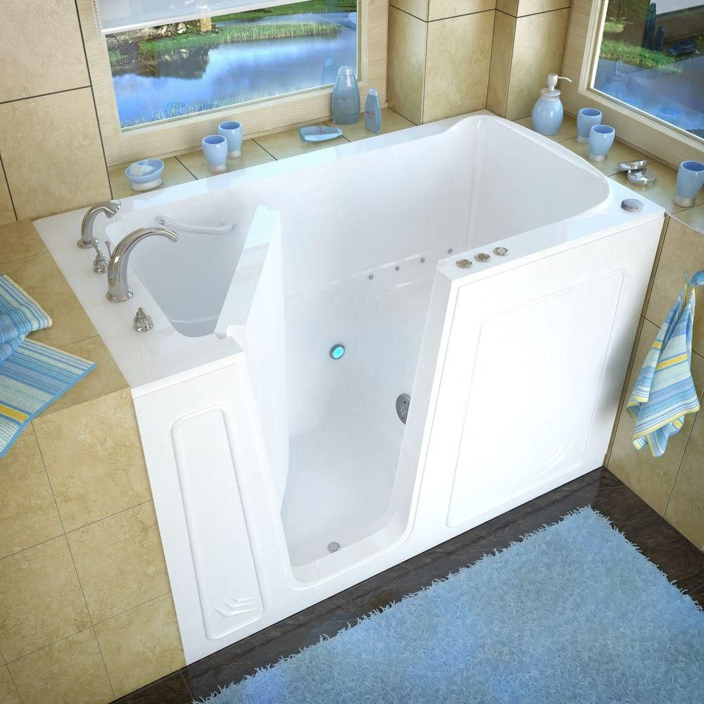 Baignoire à air de plain-pied de 5 pieds avec drain à gauche en blanc