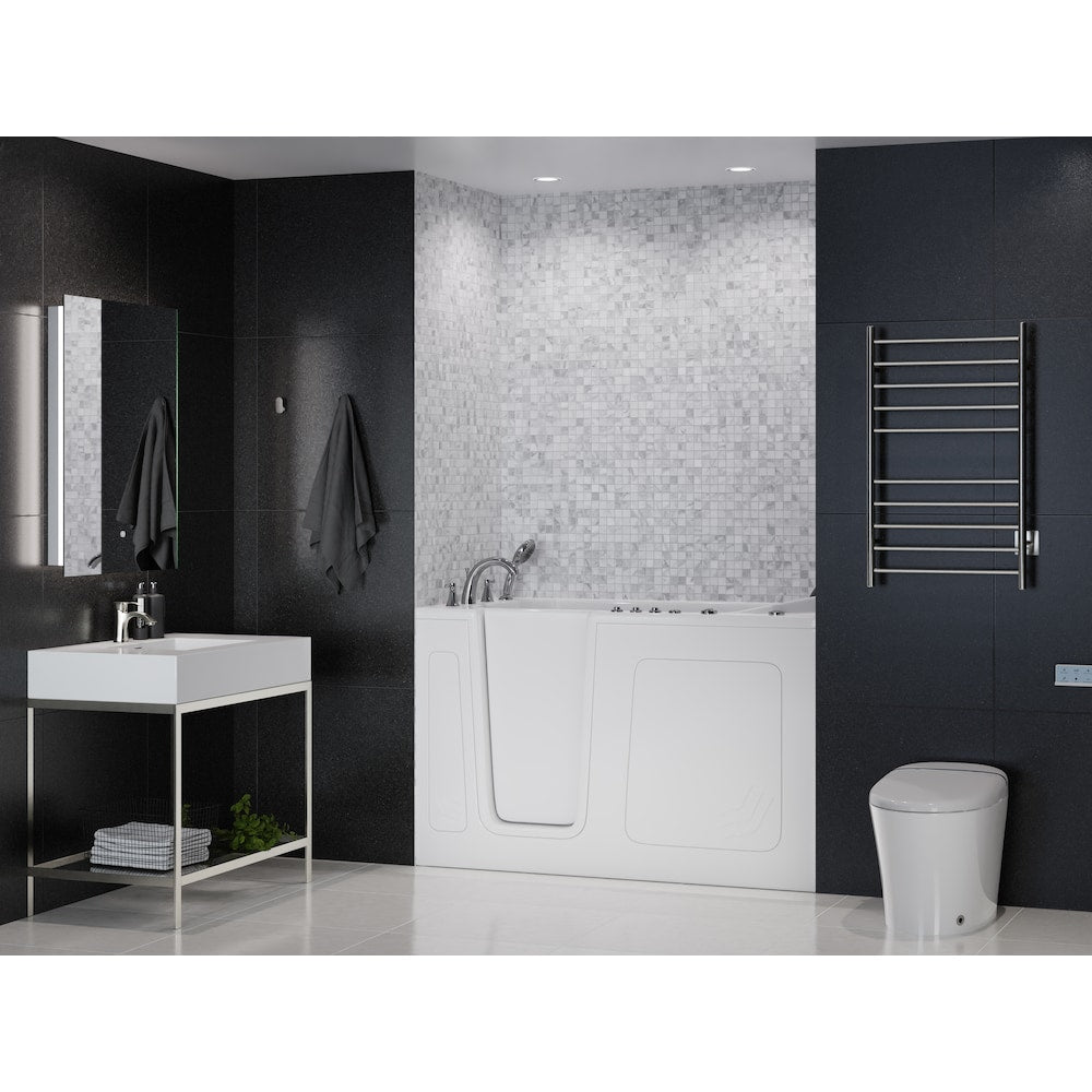 Baignoire balnéo et à air de plain-pied de 5 pi avec drain à gauche en blanc