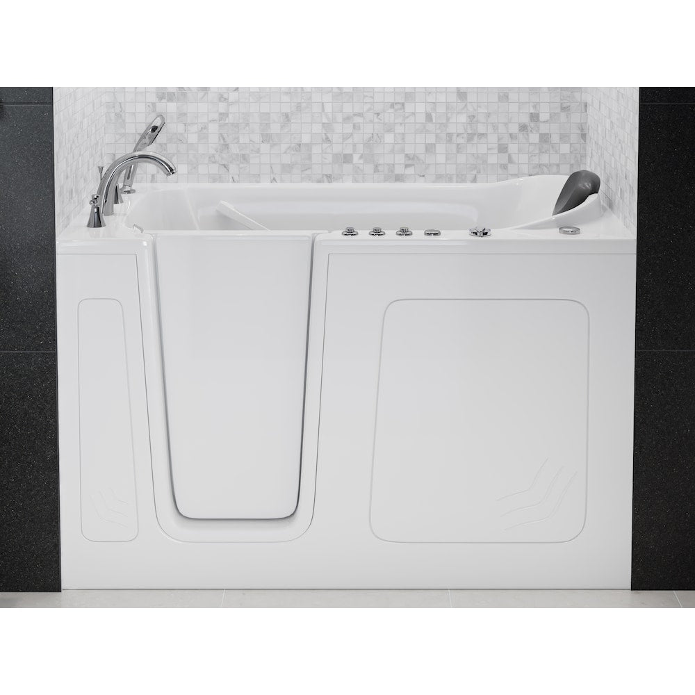 Baignoire balnéo et à air de plain-pied de 5 pi avec drain à gauche en blanc