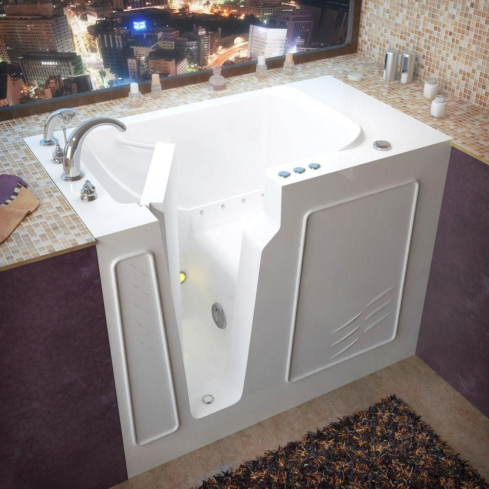Baignoire à air de plain-pied de 4 pi 4 po avec drain à gauche en blanc