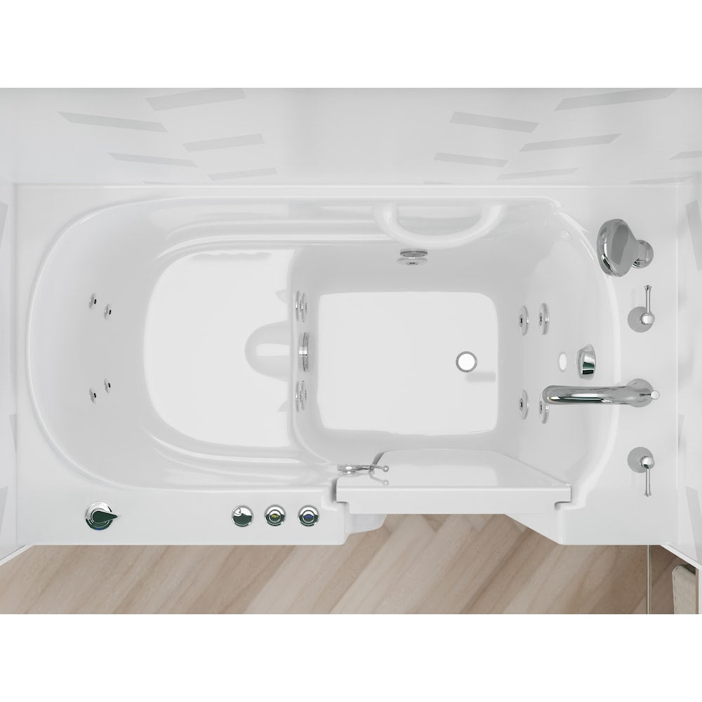 Baignoire balnéo à accès direct de 4 pi 4 po avec drain à droite en blanc