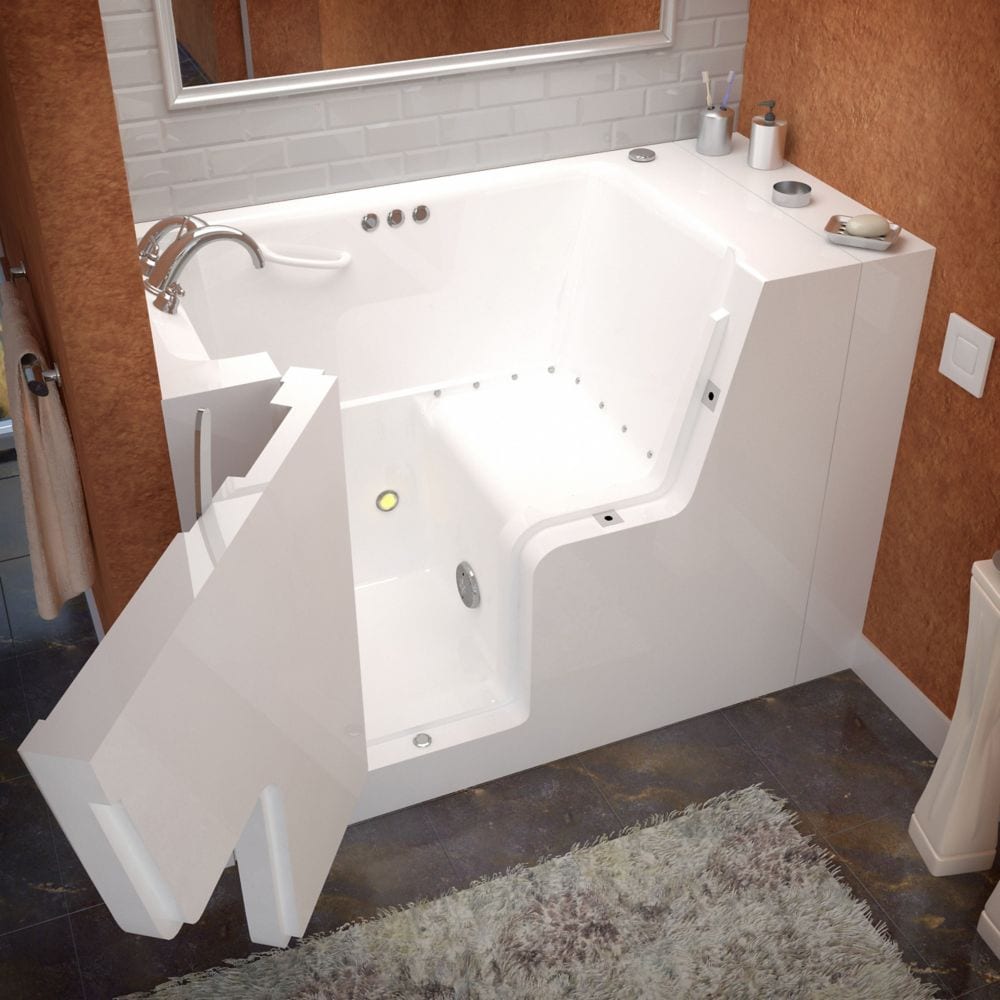 Baignoire à air accessible en fauteuil roulant de 4 pi 5 po avec drain à gauche en blanc