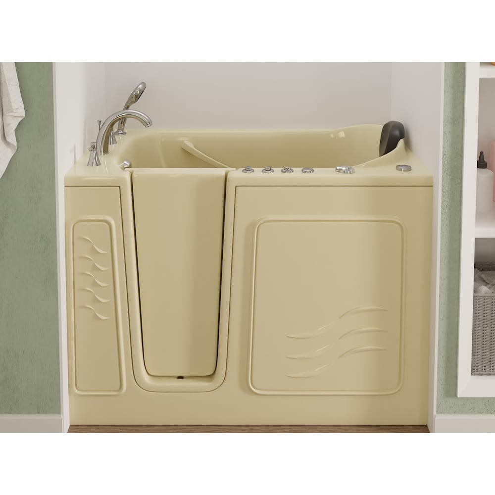 Baignoire à remous et à air de plain-pied de 4 pi 5 po avec drain à gauche en biscuit avec chromothérapie