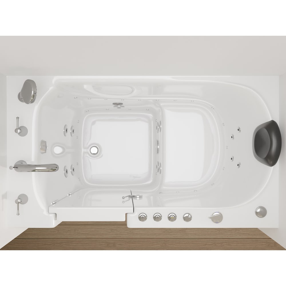 Baignoire balnéo et à air de plain-pied de 4 pi 5 po avec drain à droite en blanc avec aromathérapie et chromothérapie