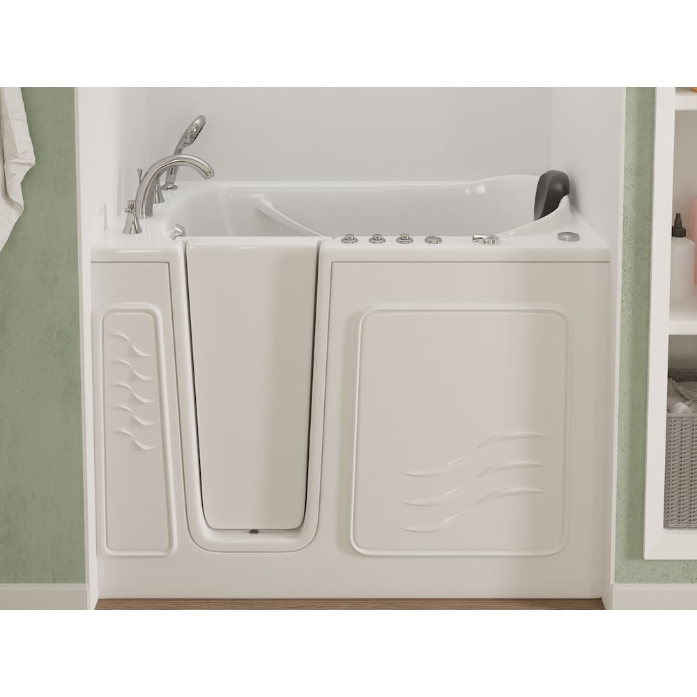 Baignoire balnéo et à air de plain-pied de 4 pi 5 po avec drain à droite en blanc avec aromathérapie et chromothérapie