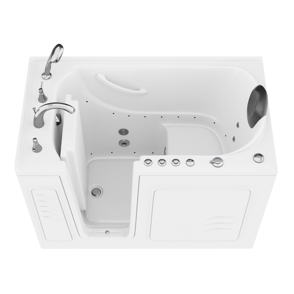 Baignoire balnéo et à air de plain-pied de 4 pi 5 po avec drain à droite en blanc avec aromathérapie et chromothérapie
