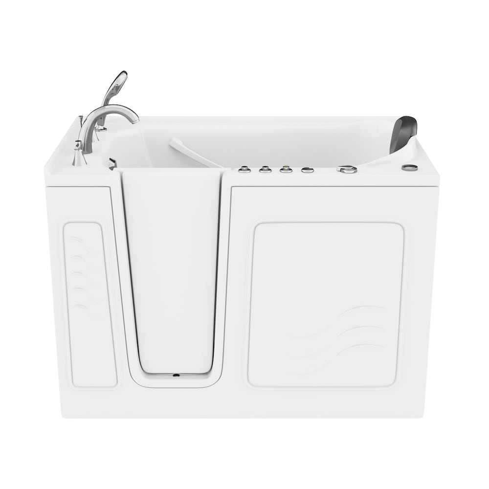 Baignoire balnéo et à air de plain-pied de 4 pi 5 po avec drain à droite en blanc avec aromathérapie et chromothérapie