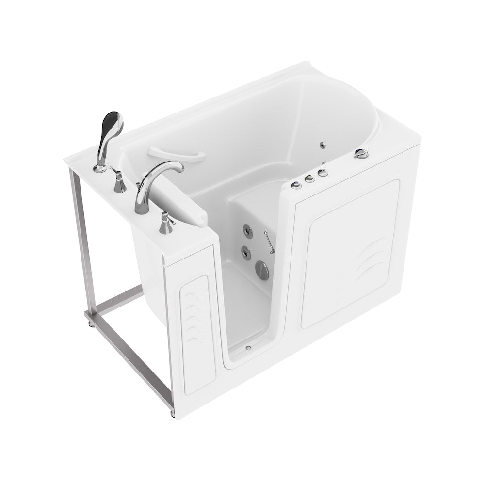 53 in. Left Drain Quick Fill Walk-In Whirlpool Bath Tub with Powered Fast Drain in White