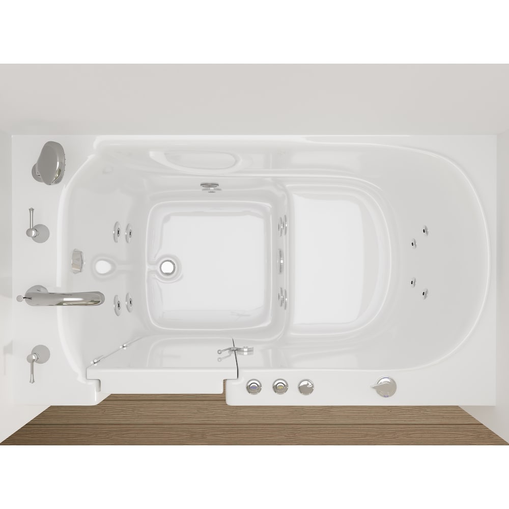 53 in. Left Drain Quick Fill Walk-In Whirlpool Bath Tub with Powered Fast Drain in White