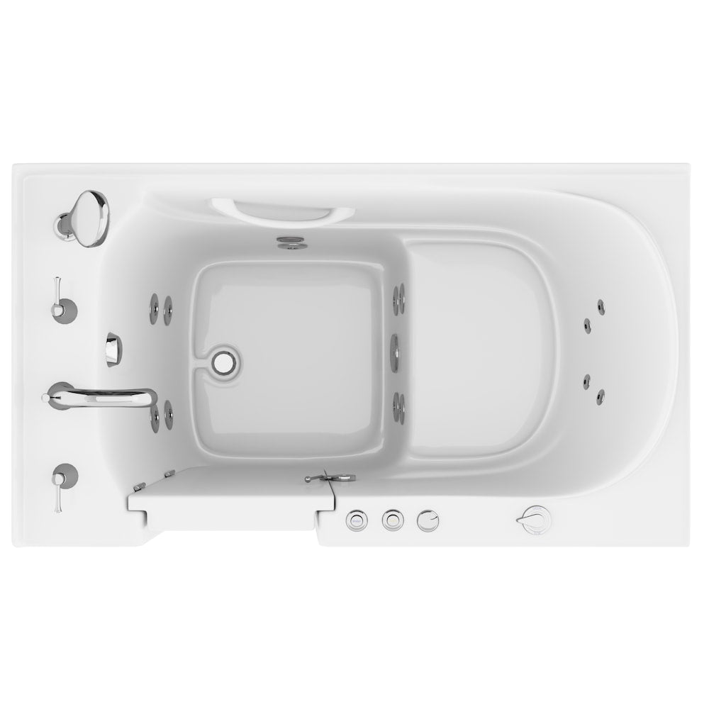 53 in. Left Drain Quick Fill Walk-In Whirlpool Bath Tub with Powered Fast Drain in White