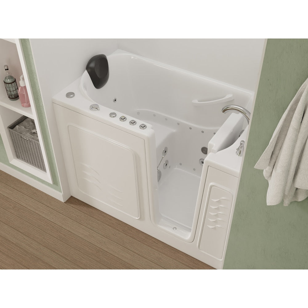 Baignoire balnéo et à air de plain-pied de 4 pi 5 po avec drain à droite en blanc