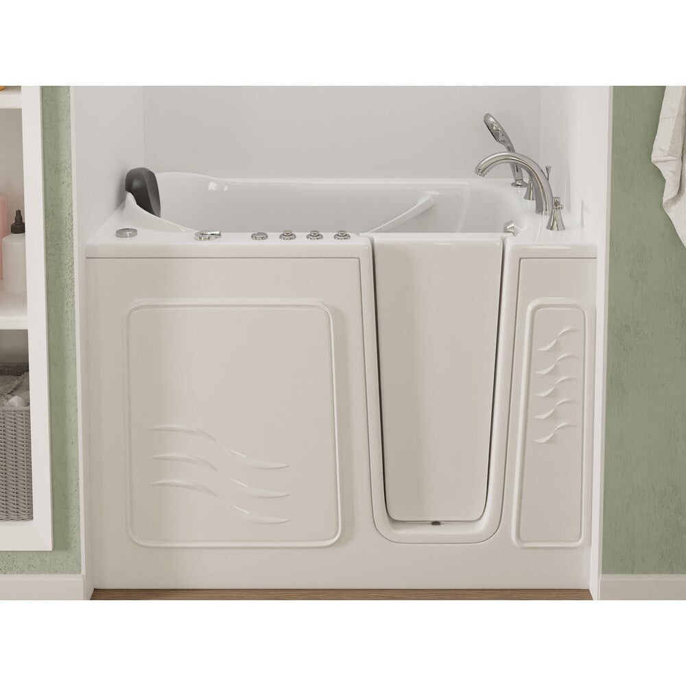 Baignoire balnéo et à air de plain-pied de 4 pi 5 po avec drain à droite en blanc