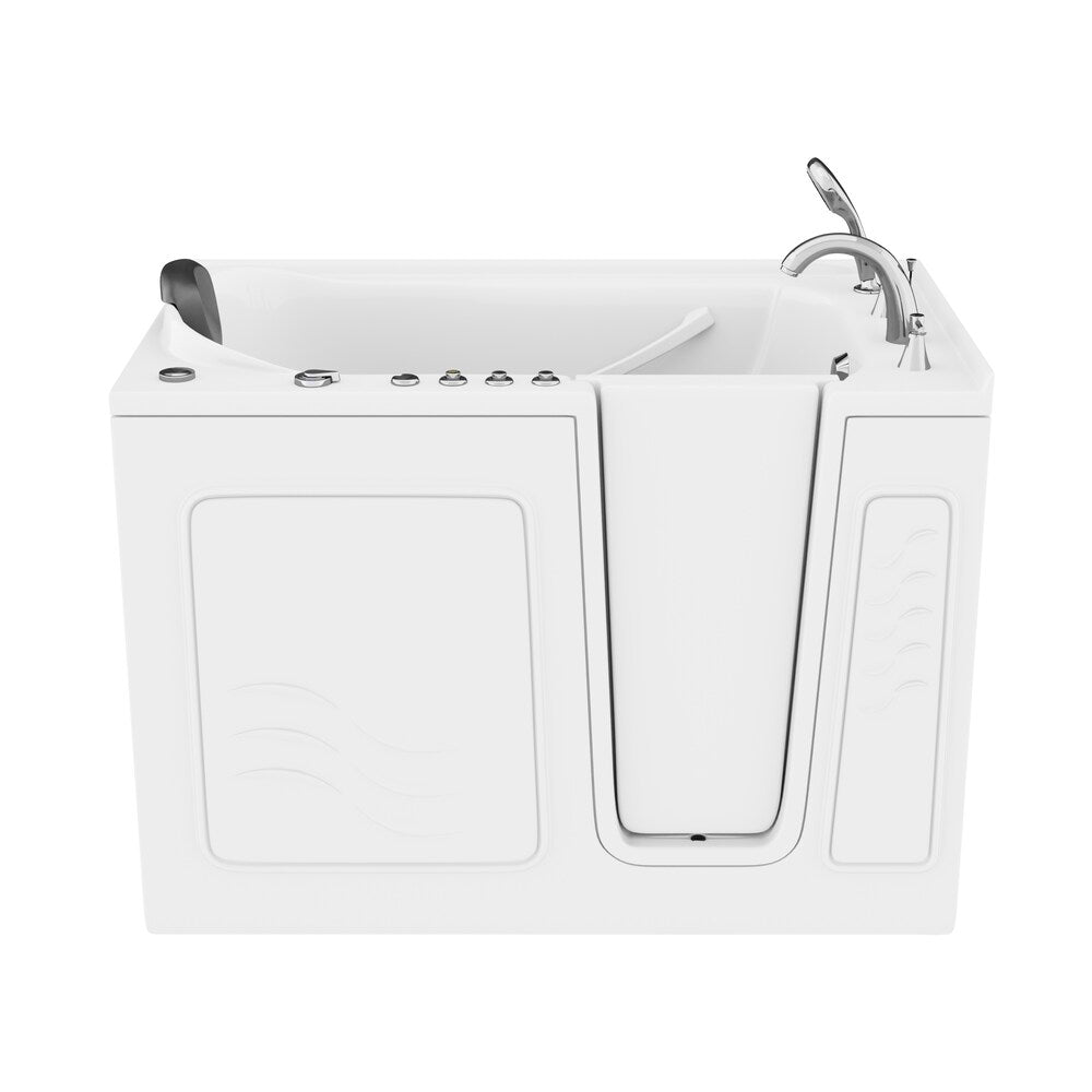 Baignoire balnéo et à air de plain-pied de 4 pi 5 po avec drain à droite en blanc