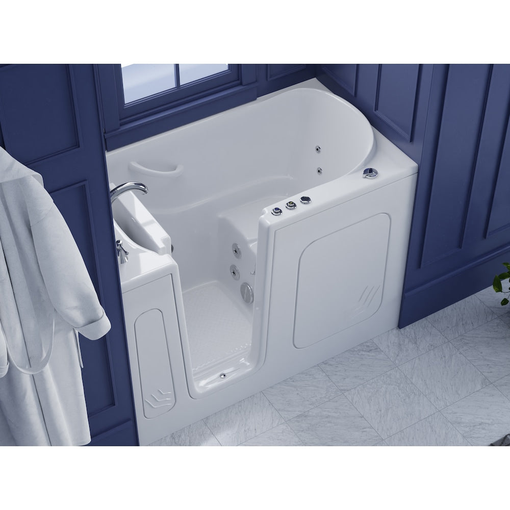 Baignoire balnéo à accès direct avec drain à gauche de 4 pi 6 po en blanc