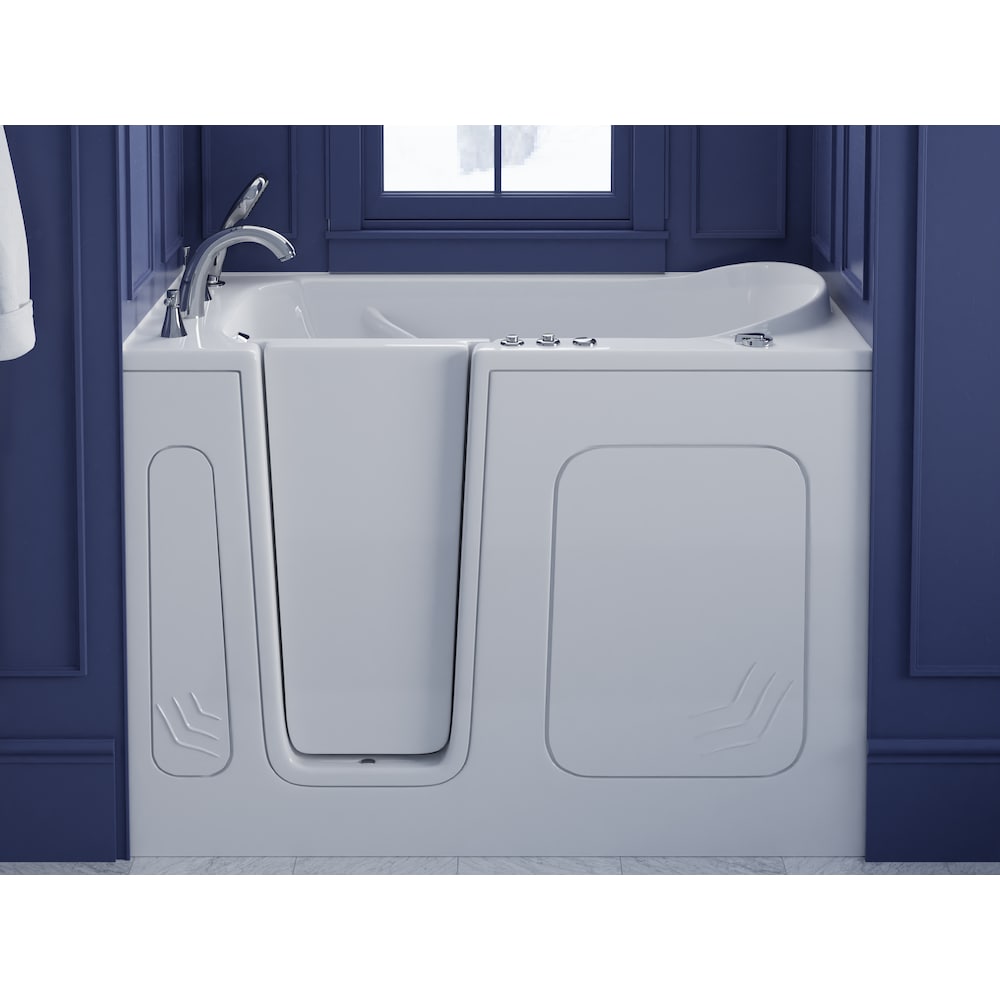 Baignoire balnéo à accès direct avec drain à gauche de 4 pi 6 po en blanc